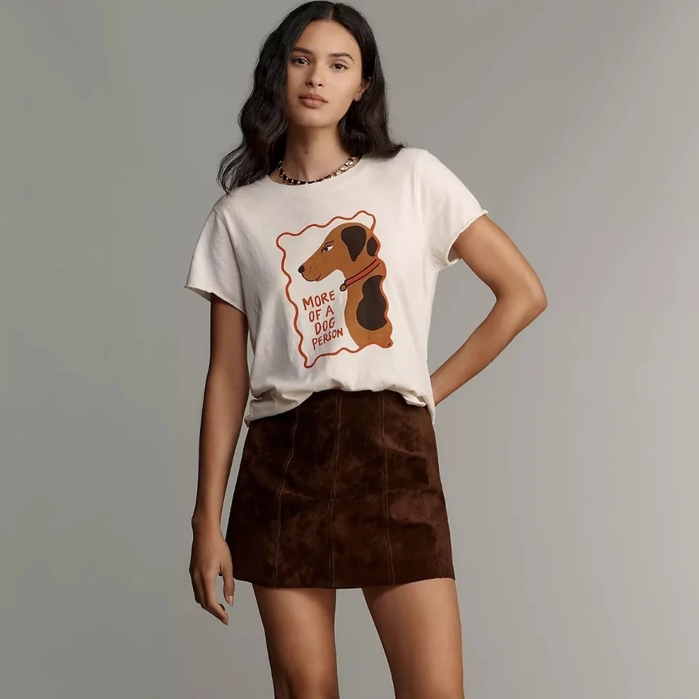 Anthropologie T-shirt Dog Graphic Tee Maeve x Tulastra Ivory Short-Sleeve Boxy - Picture 2 of 9